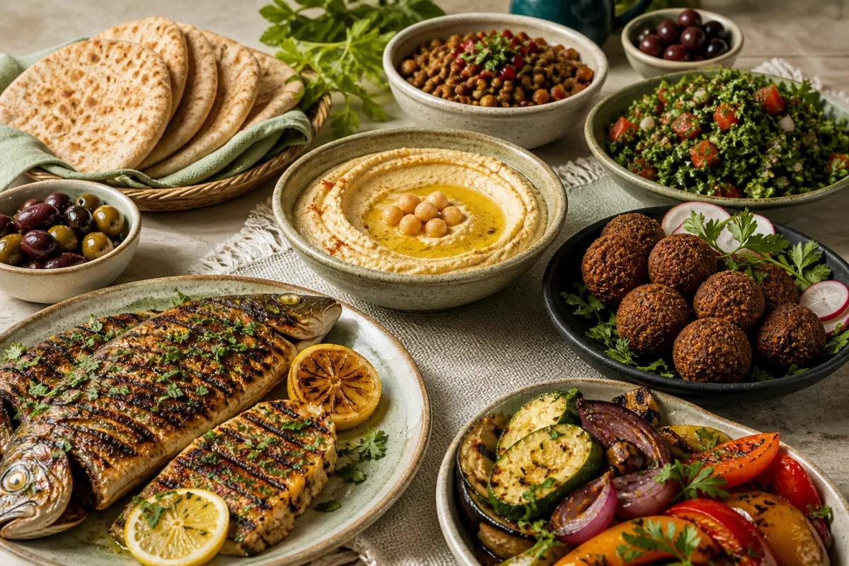 Levantine Diet Hero Hummus Falafel Fish Mezze.