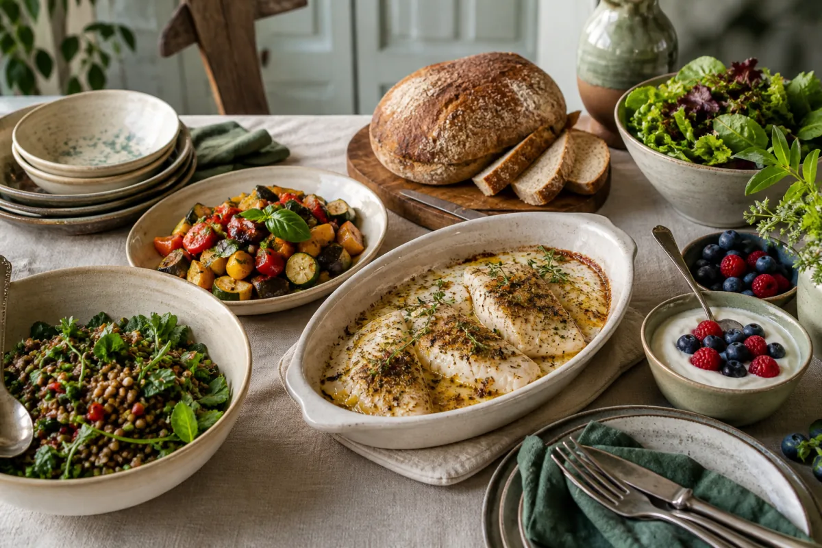 Traditional French Diet Hero Fish Lentils Ratatouille.