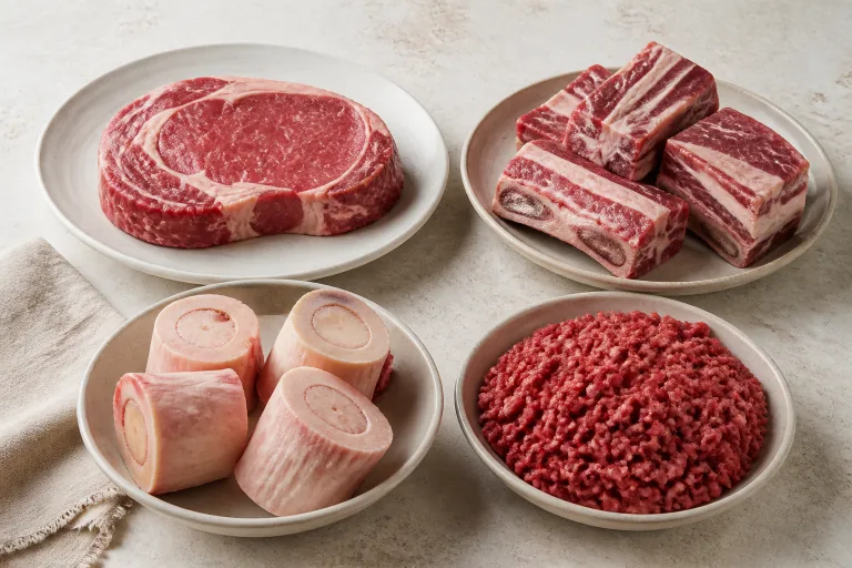 Editorial image showing carnivore beef cuts bone marrow.