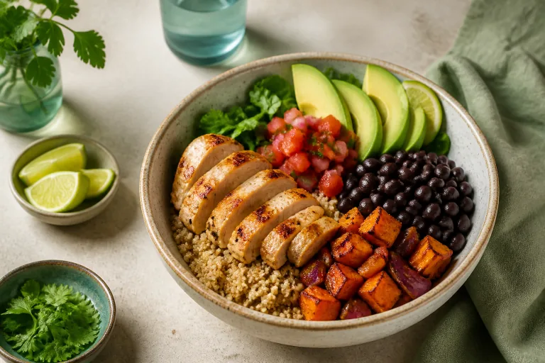 Flexible Chicken Bean Grain Bowl Meal.