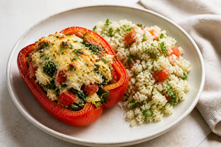 Editorial image showing south beach crab spinach stuffed peppers.