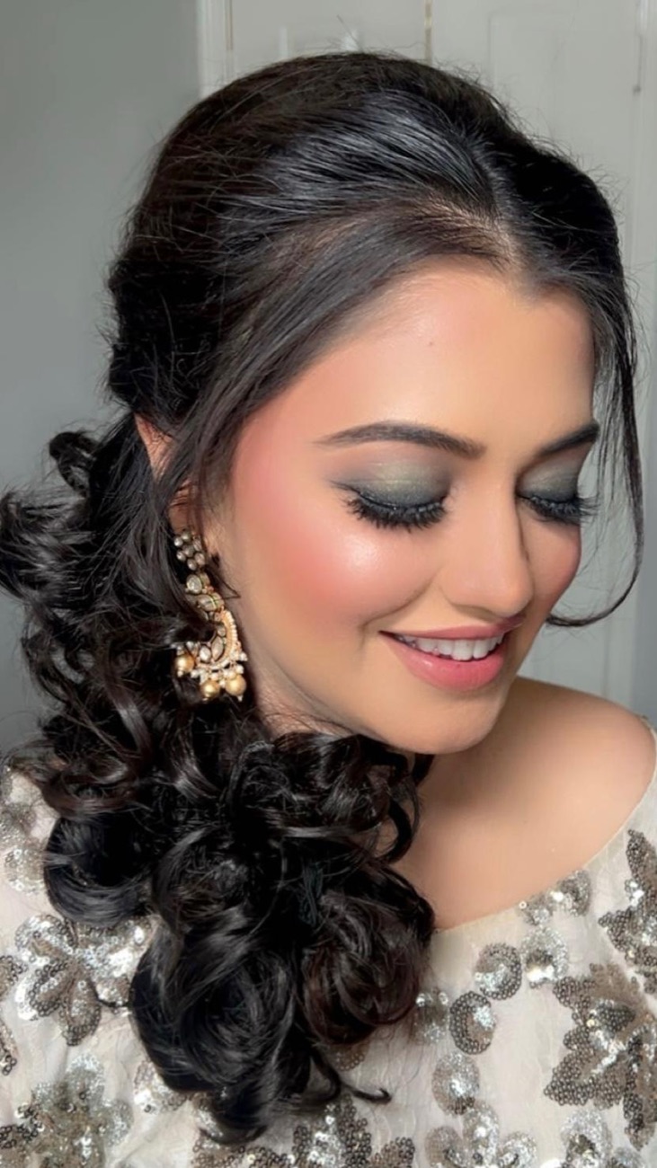 Soft glam smoky eye with curled hair by Makeup by Nidari, Houston