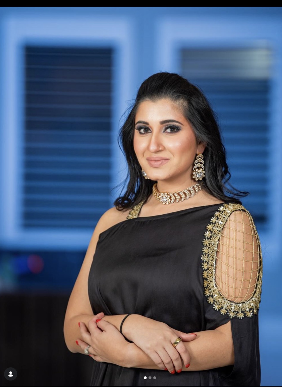 Studio glam makeup and styling, black one-shoulder gown, by Makeup by Nidari, Houston